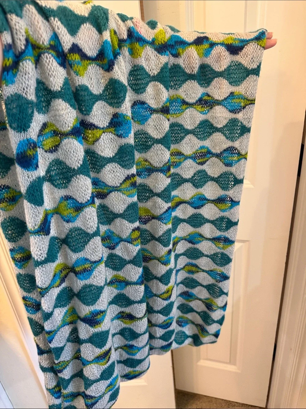 Echo Teal White Blue Green Patterned Infinity Scarf